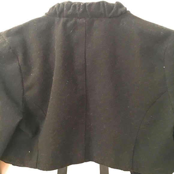 Last kiss wool bolero crop jacket coat blazer bow ribbon tie ruffle collar black - Picture 5 of 11